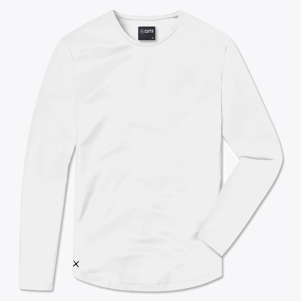 Cuts Men's White AO Long Sleeve Curve-Hem Tee (S)